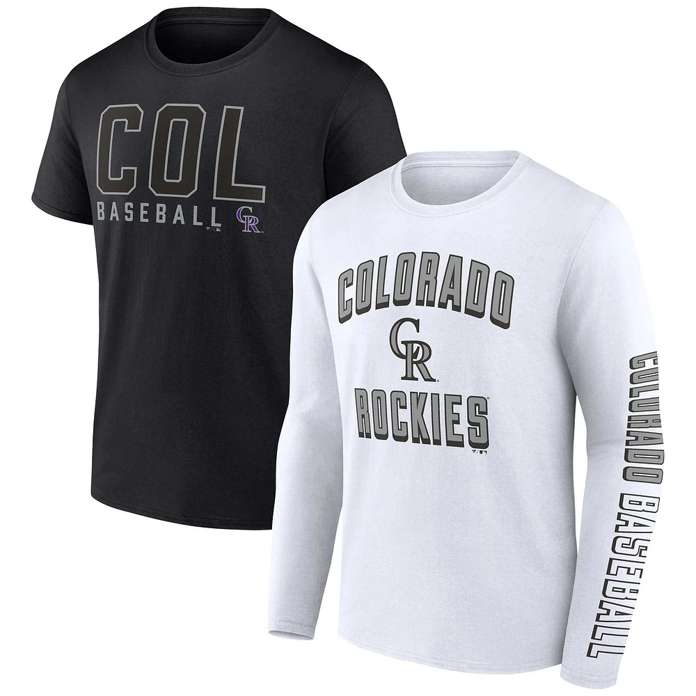 Men's Fanatics Black/White Colorado Rockies Two-Pack Combo T-Shirt Set