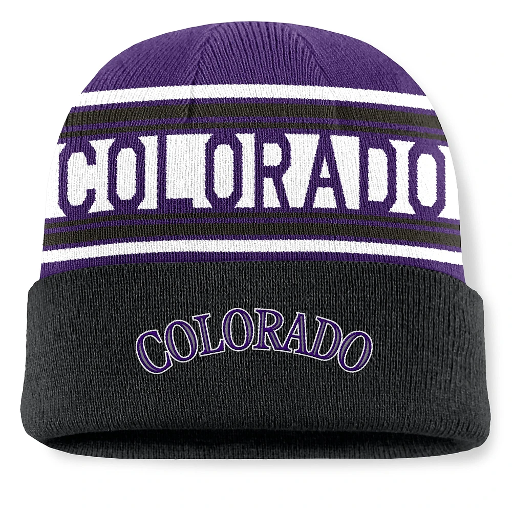 Bonnet en tricot à revers à rayures fondamentales Colorado Rockies noir Fanatics pour homme