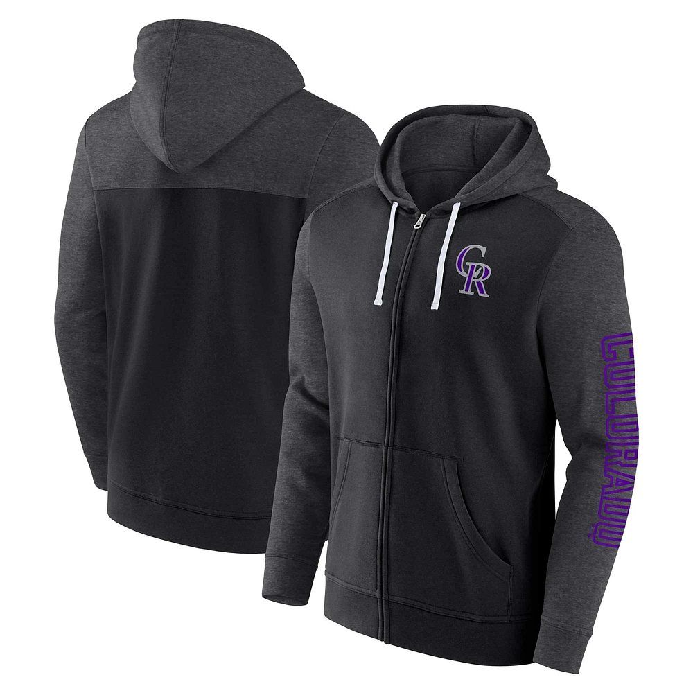 Men's Fanatics Black Colorado Rockies Offensive Line Up Lightweight Full-Zip Hoodie