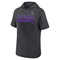 Sweat à capuche manches courtes pour hommes Fanatics Heather Charcoal Colorado Rockies Push