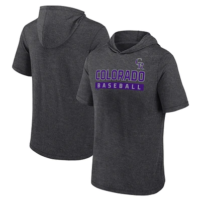 Men's Fanatics Heather Charcoal Colorado Rockies Push Short Sleeve Pullover Hoodie