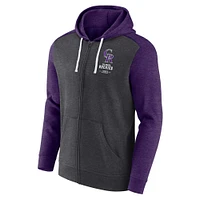 Men's Fanatics Heathered Charcoal/Heathered Purple Colorado Rockies Blown Away Full-Zip Hoodie