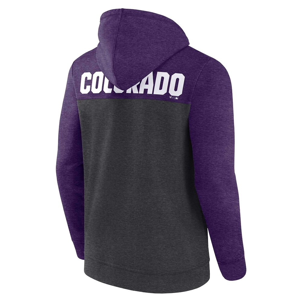 Men's Fanatics Heathered Charcoal/Heathered Purple Colorado Rockies Blown Away Full-Zip Hoodie