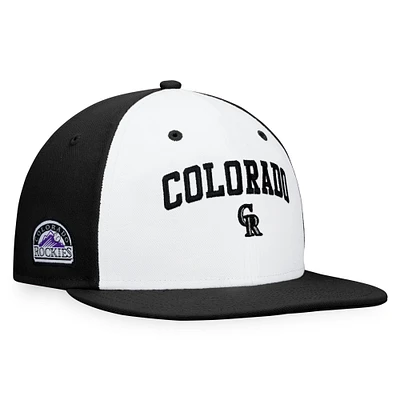 Men's Fanatics White/Black Colorado Rockies Iconic Color Blocked Fitted Hat