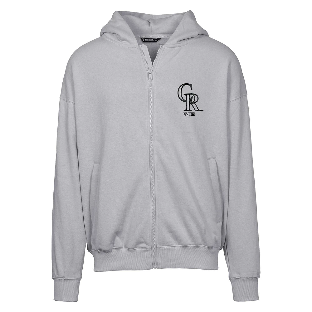 Sweat à capuche surdimensionné entièrement zippé Colorado Rockies gris pour homme Levelwear