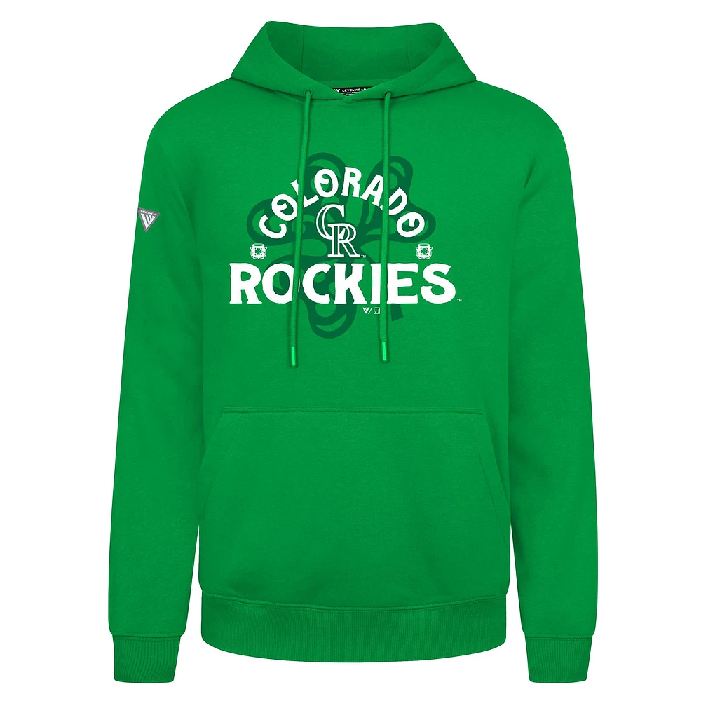 Men's Levelwear Colorado Rockies St. Patrick's Day Podium Shamrock Pullover Hoodie