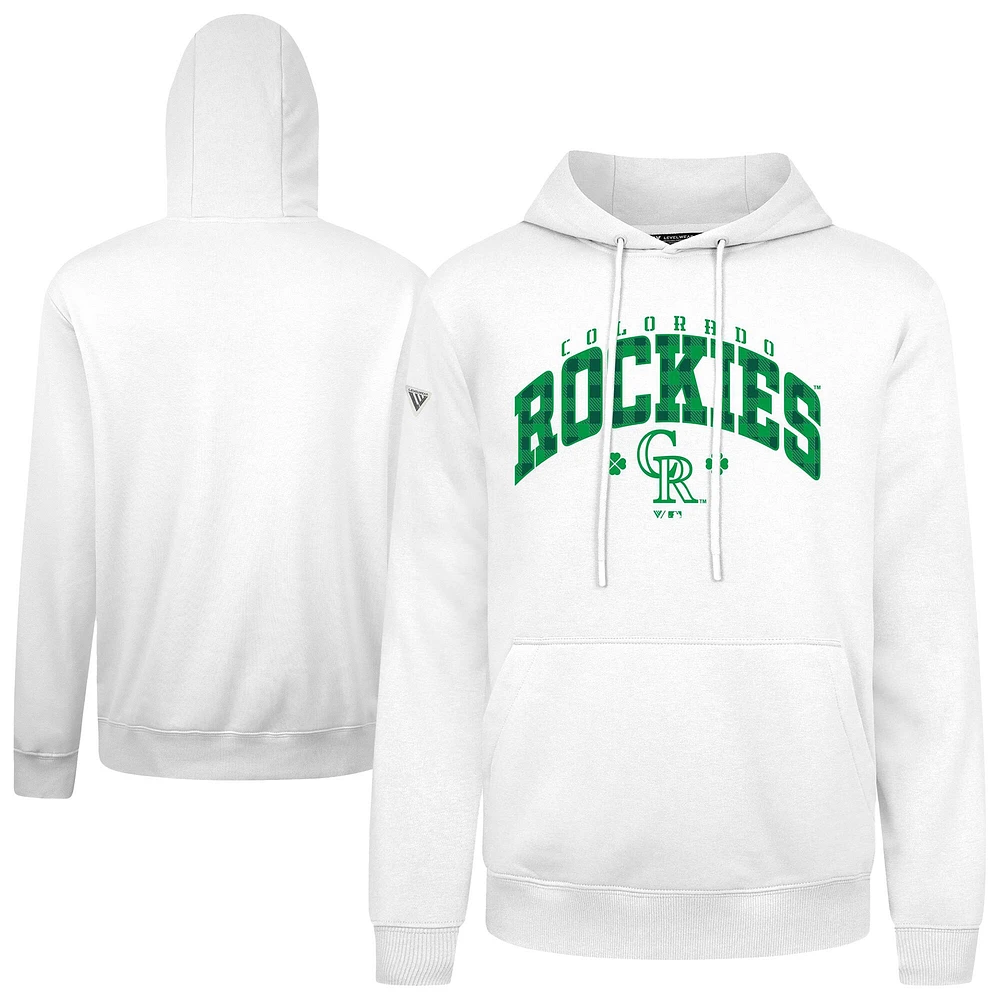 Sweat à capuche carreaux Podium de la Saint-Patrick Colorado Rockies blanc pour homme Levelwear