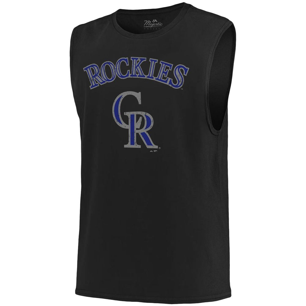 Men's Majestic Threads Black Colorado Rockies Softhand Muscle Tank Top