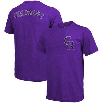 Men's Majestic Threads Purple Colorado Rockies Throwback Logo Tri-Blend T-Shirt