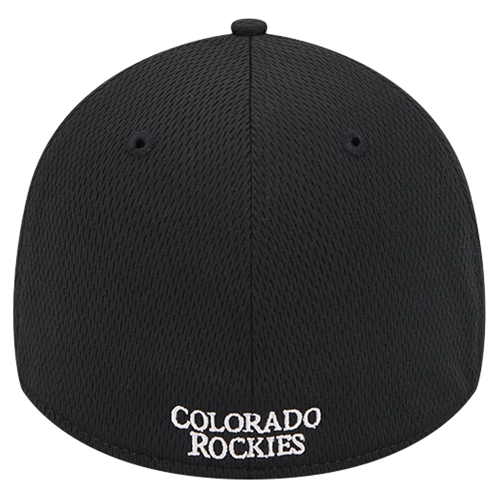 Casquette flexible Active Dash Mark 39THIRTY des Colorado Rockies New Era pour hommes, noire