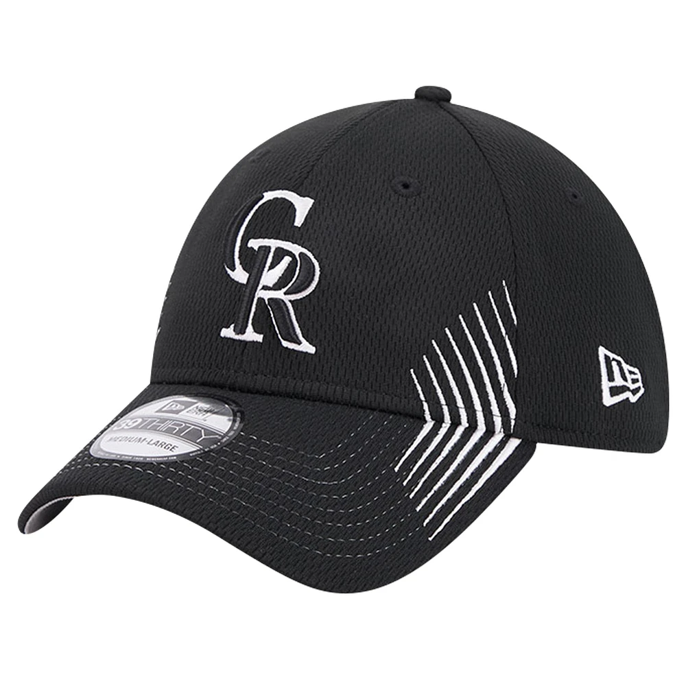 Men's New Era Black Colorado Rockies Active Dash Mark 39THIRTY Flex Hat