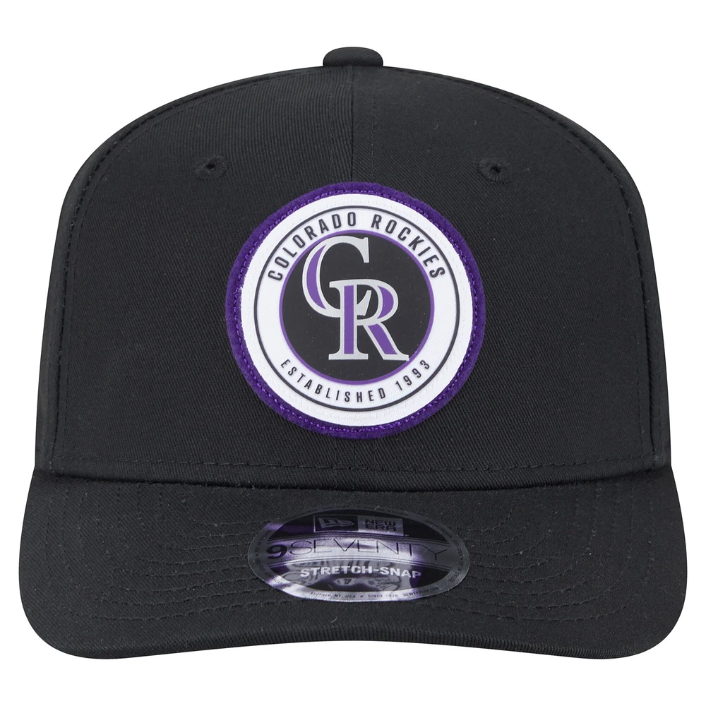 Casquette extensible à bouton-pression 9SEVENTY noire New Era pour homme avec écusson circulaire des Rockies du Colorado