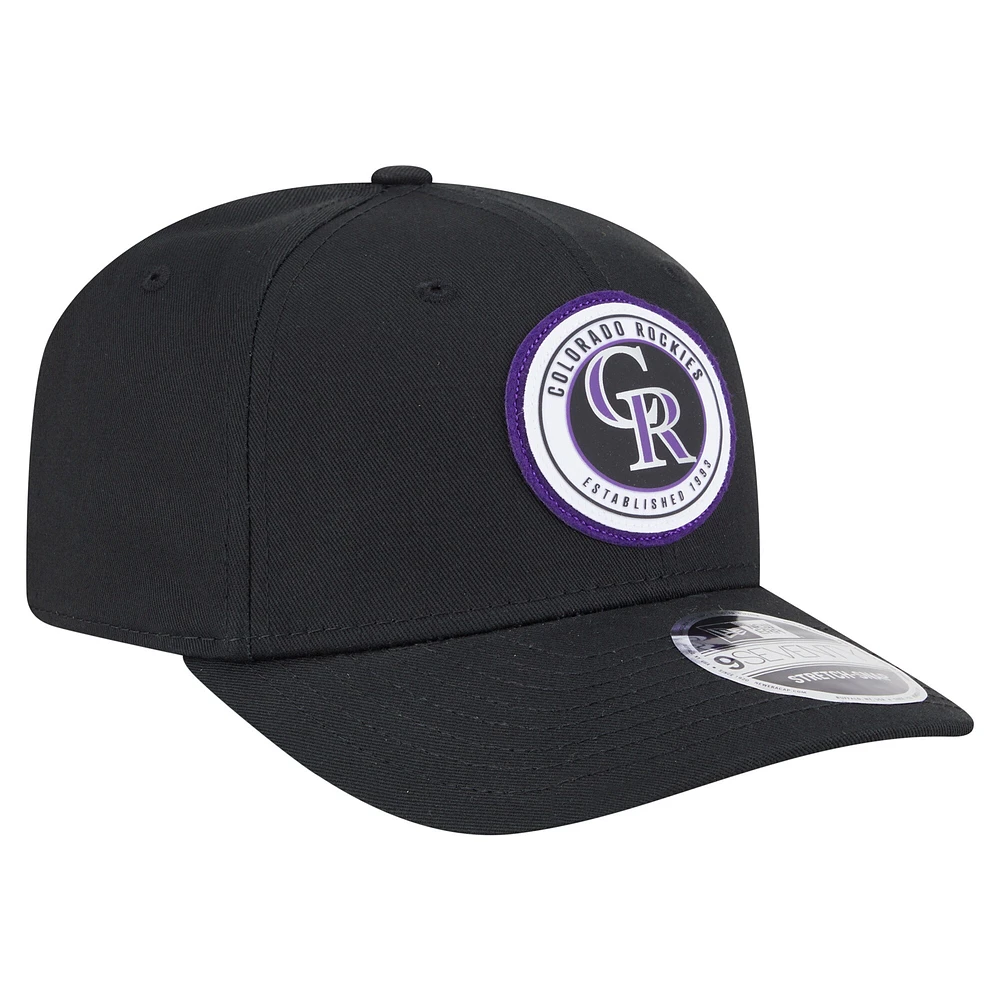 Casquette extensible à bouton-pression 9SEVENTY noire New Era pour homme avec écusson circulaire des Rockies du Colorado