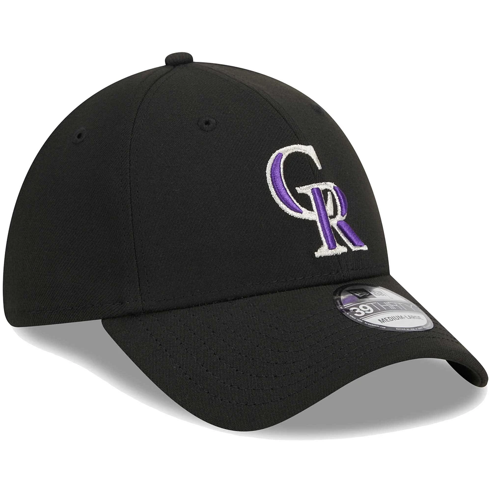 Men's New Era Black Colorado Rockies Logo 39THIRTY Flex Hat