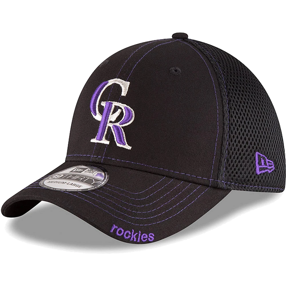 Men's New Era Black Colorado Rockies Logo Neo 39THIRTY Flex Hat