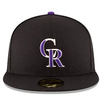 Casquette ajustée 59FIFTY du Temple de la renommée baseball national des Colorado Rockies New Era pour hommes, noire