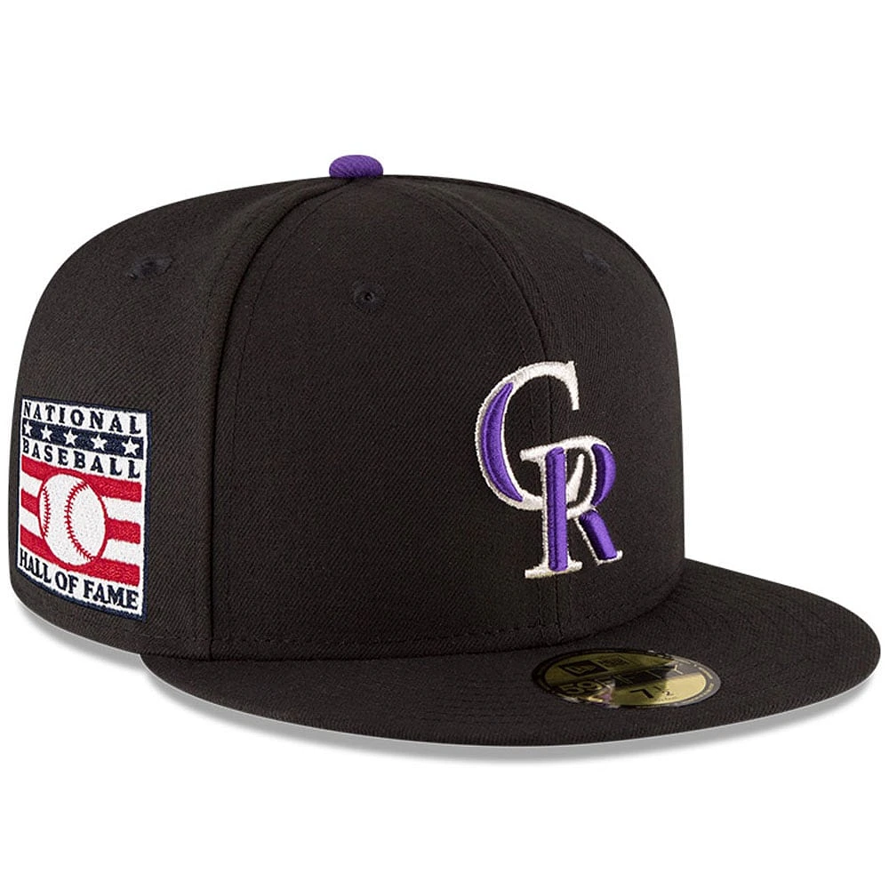 Casquette ajustée 59FIFTY du Temple de la renommée baseball national des Colorado Rockies New Era pour hommes, noire