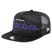 Casquette de golf ajustable noire rétro en satin pour homme New Era Colorado Rockies