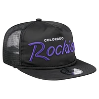 Casquette de golf ajustable noire rétro en satin pour homme New Era Colorado Rockies