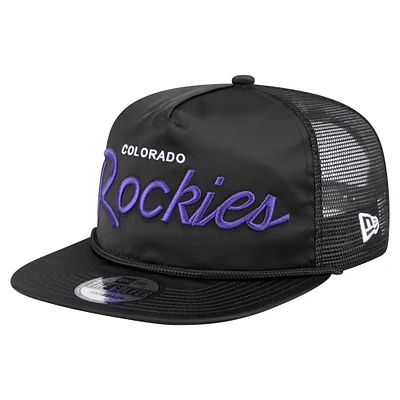 Casquette de golf ajustable noire rétro en satin pour homme New Era Colorado Rockies