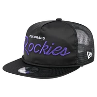 Casquette de golf ajustable noire rétro en satin pour homme New Era Colorado Rockies