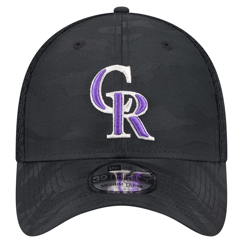 Men's New Era Black Colorado Rockies Subtle Camo 39THIRTY Flex Hat