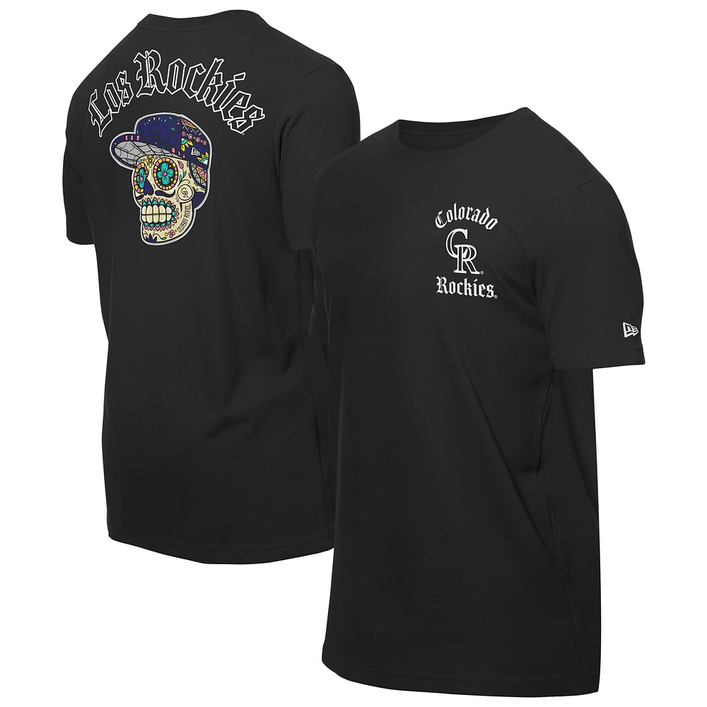 T-shirt noir New Era pour homme avec motif Sugar Skulls des Rockies du Colorado