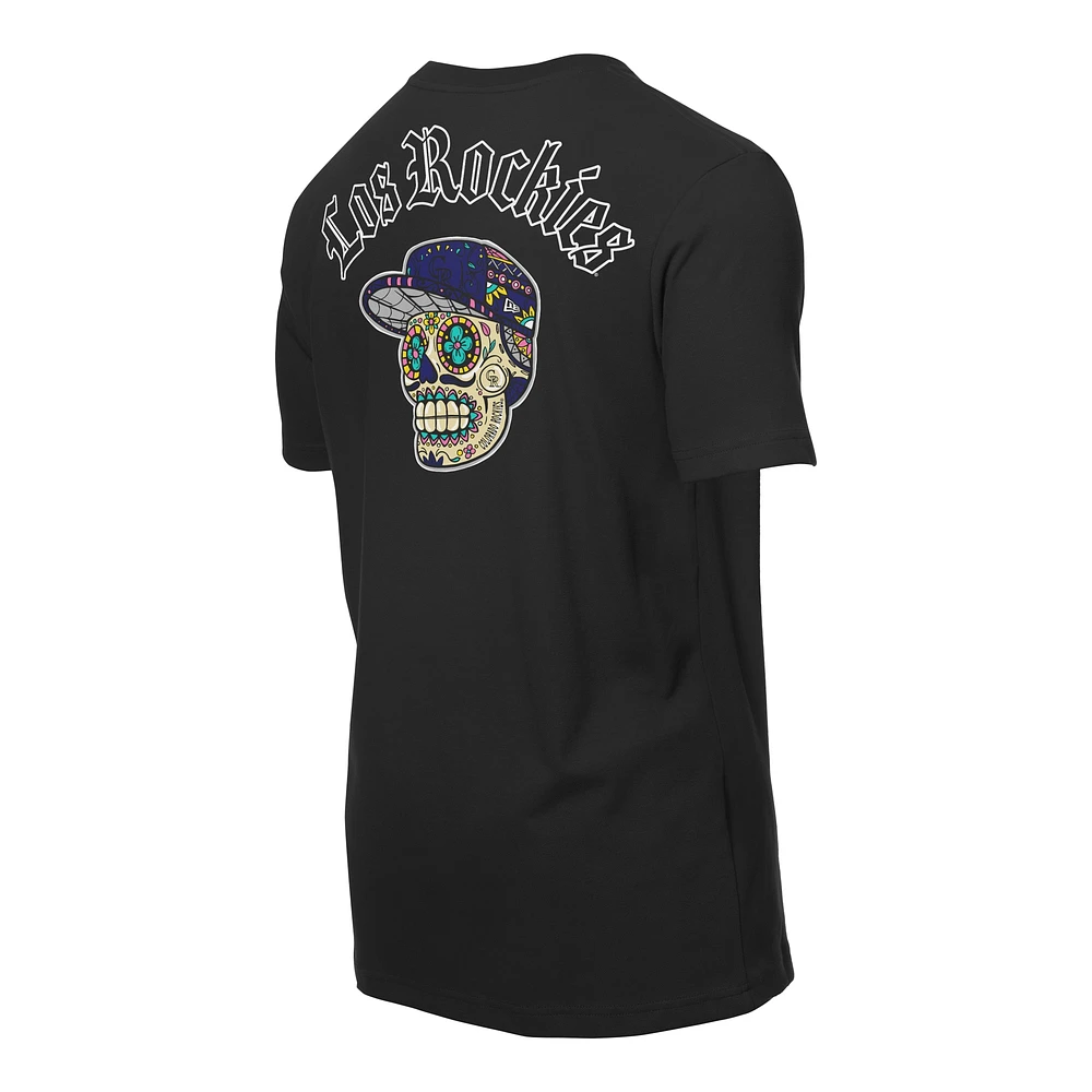T-shirt noir New Era pour homme avec motif Sugar Skulls des Rockies du Colorado