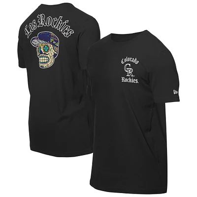 T-shirt noir New Era pour homme avec motif Sugar Skulls des Rockies du Colorado