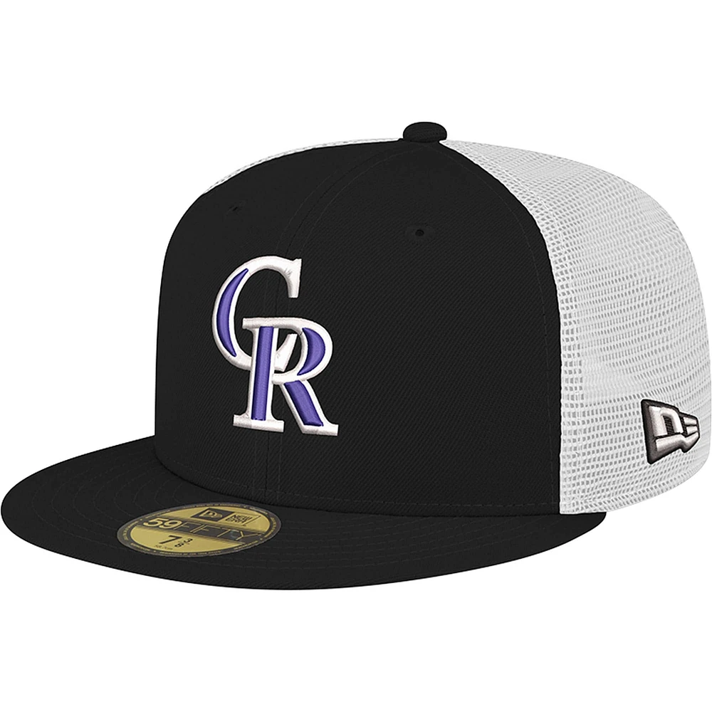 Casquette de camionneur ajustée 59FIFTY Colorado Rockies noire New Era pour homme