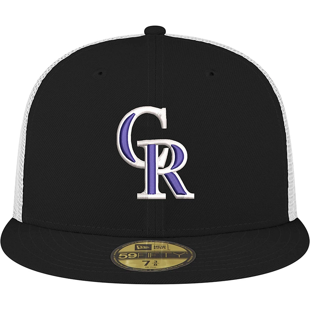 Casquette de camionneur ajustée 59FIFTY Colorado Rockies noire New Era pour homme