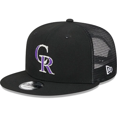 Men's New Era Black Colorado Rockies Team Color Trucker 9FIFTY Snapback Hat