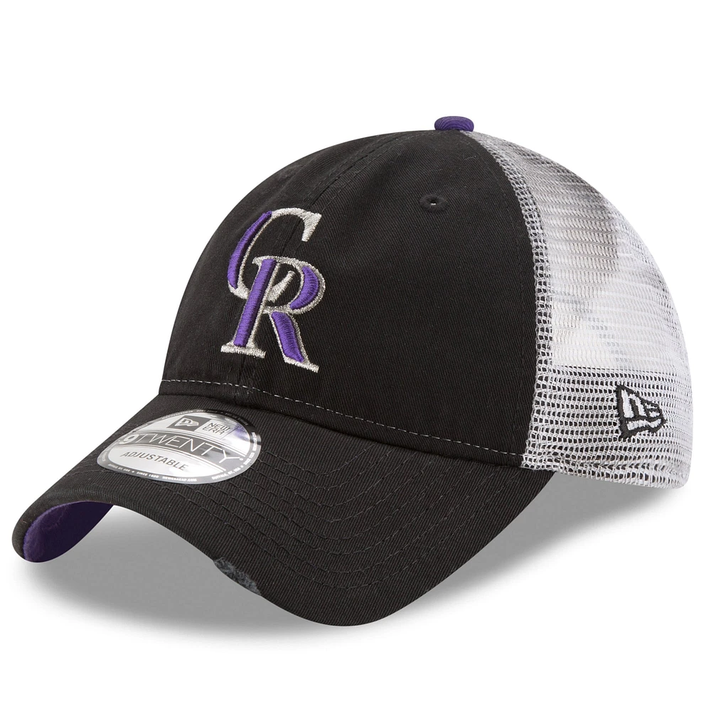 Men's New Era Black Colorado Rockies Team Rustic 9TWENTY Trucker Adjustable Hat