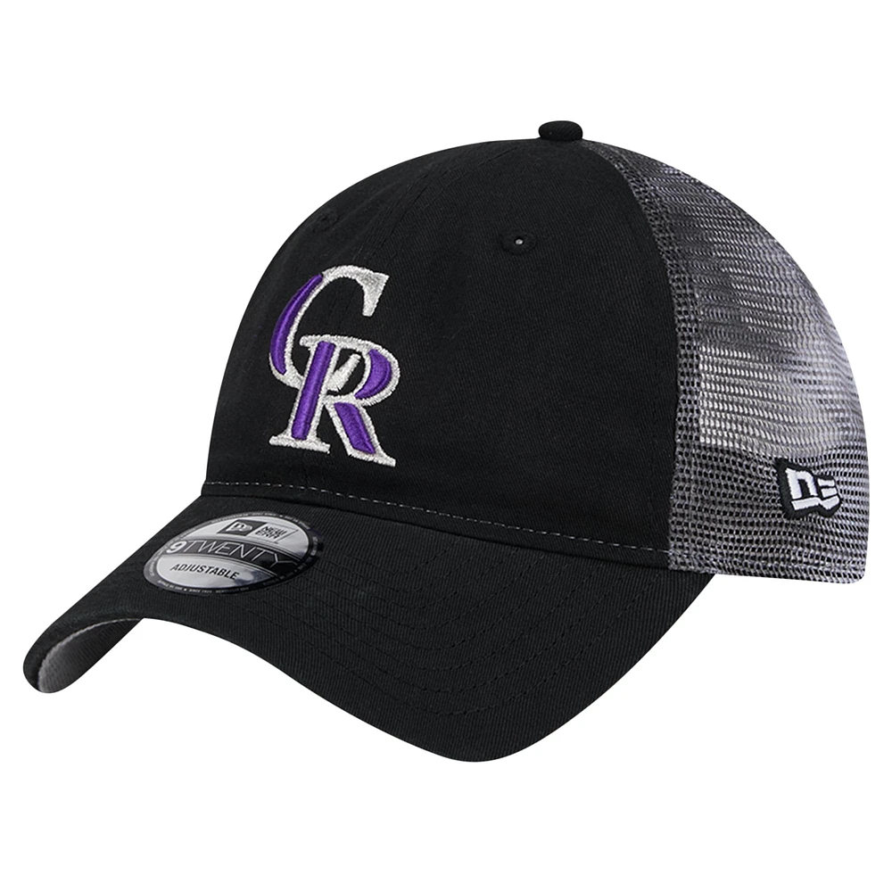 Men's New Era Black Colorado Rockies Team Slick Trucker 9TWENTY Adjustable Hat