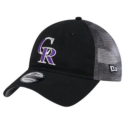 Men's New Era Black Colorado Rockies Team Slick Trucker 9TWENTY Adjustable Hat