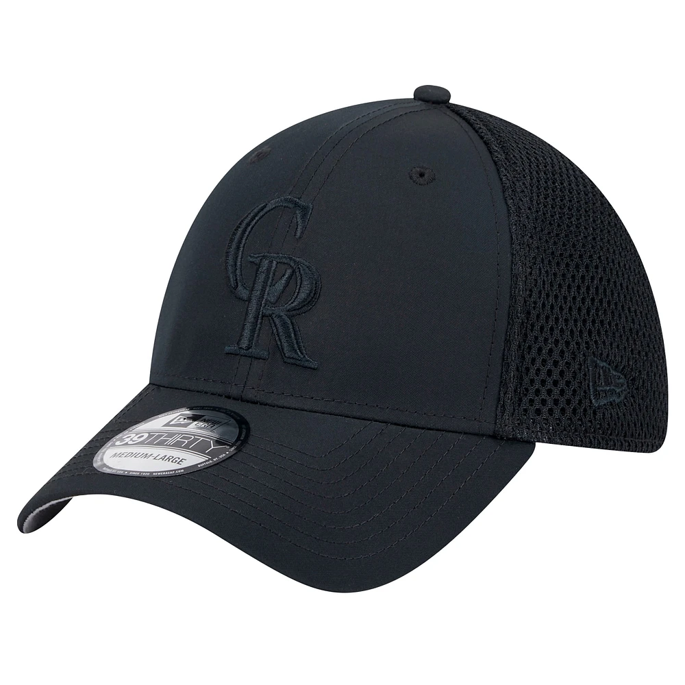 Men's New Era Black Colorado Rockies Team Tone 39THIRTY Flex Hat