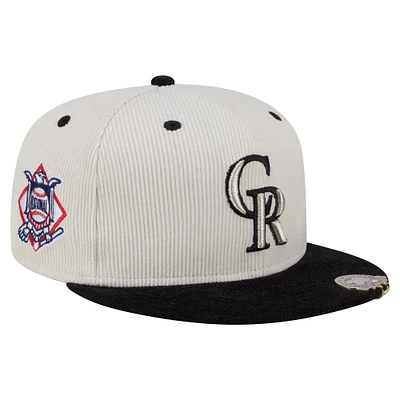 Men's New Era Cream/Black Colorado Rockies Two-Tone Corduroy 59FIFTY Fitted Hat