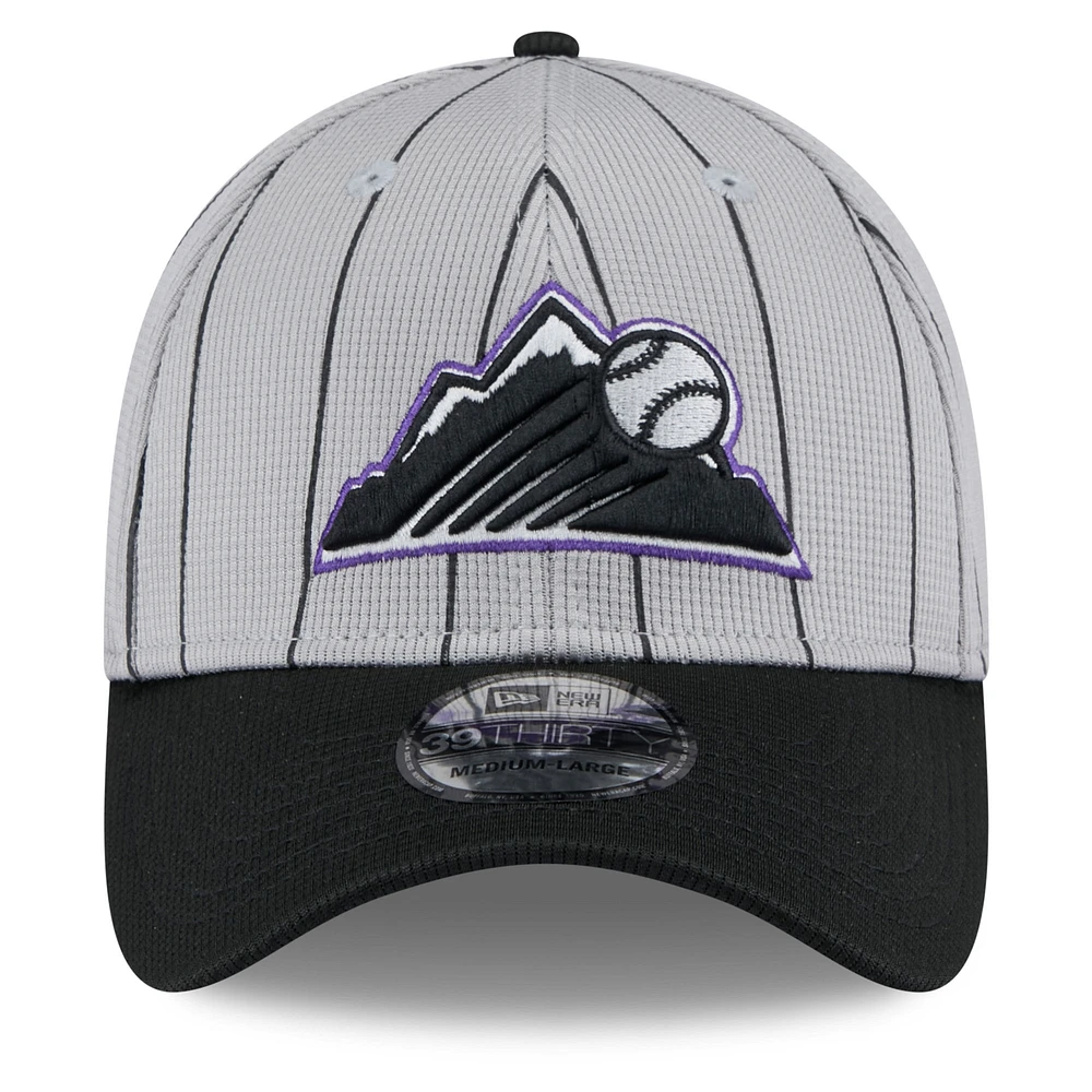 Men's New Era  Gray/Black Colorado Rockies 2025 Batting Practice 39THIRTY Flex Hat