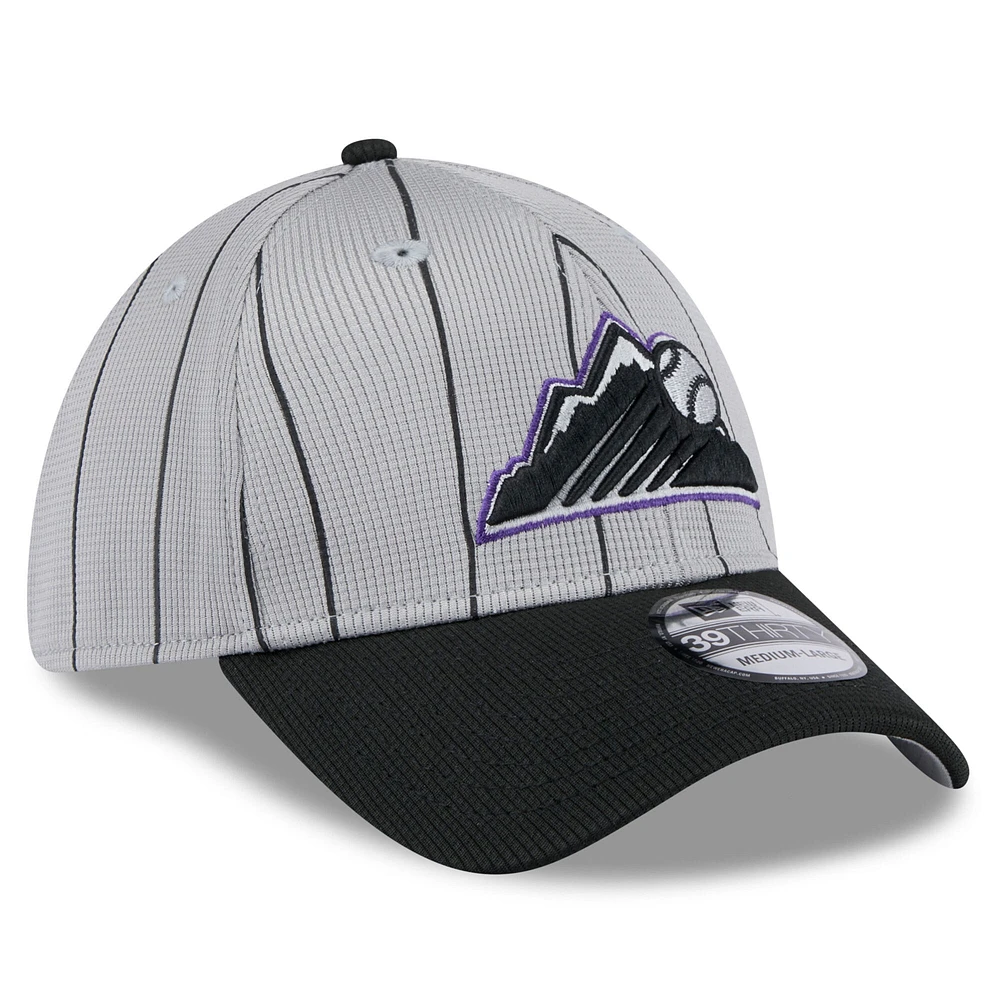 Men's New Era  Gray/Black Colorado Rockies 2025 Batting Practice 39THIRTY Flex Hat