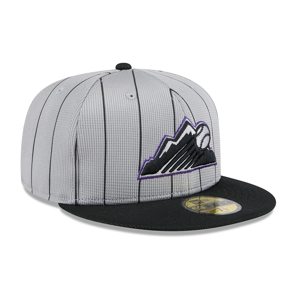 Men's New Era  Gray/Black Colorado Rockies 2025 Batting Practice 59FIFTY Fitted Hat