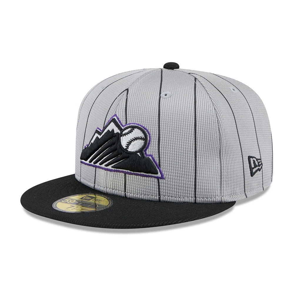 Men's New Era  Gray/Black Colorado Rockies 2025 Batting Practice 59FIFTY Fitted Hat