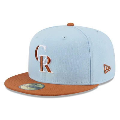 Men's New Era Light Blue/Brown Colorado Rockies Spring Color Basic Two-Tone 59FIFTY Fitted Hat