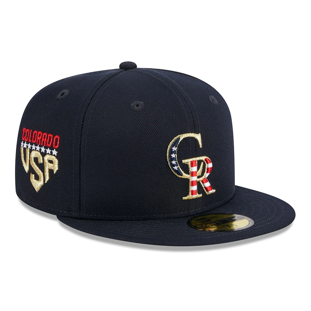 Casquette ajustée New Era Colorado Rockies 2023 Fourth of July 59FIFTY pour homme, bleu marine