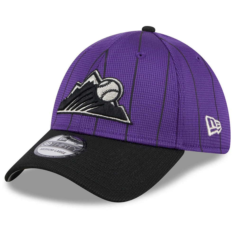 Casquette flexible 39THIRTY pour hommes des Colorado Rockies 2024 New Era entraînement au bâton