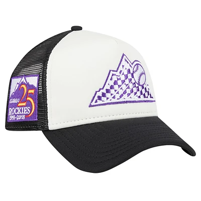 Men's New Era White/Black Colorado Rockies Checkered Flag A-Frame Trucker 9FORTY Adjustable Hat