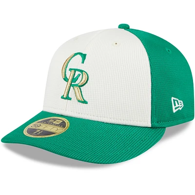 Casquette ajustée 59FIFTY Low Profile pour hommes des Colorado Rockies 2024 de la Saint-Patrick New Era, blanc/vert