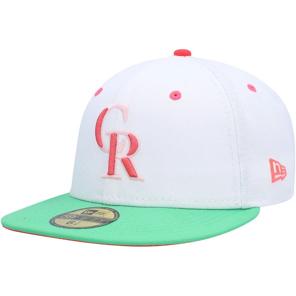 Men's New Era White/Green Colorado Rockies 20th Anniversary Watermelon Lolli 59FIFTY Fitted Hat