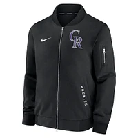 Veste aviateur entièrement zippée Nike Colorado Rockies Authentic Collection Dugout pour homme noire