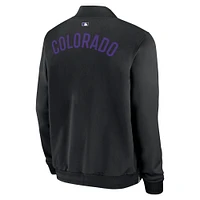 Veste aviateur entièrement zippée Nike Colorado Rockies Authentic Collection Dugout pour homme noire