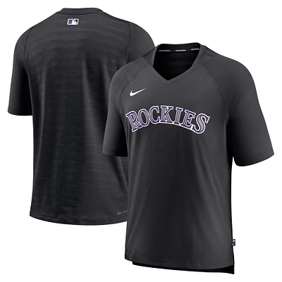 Men's Nike Black Colorado Rockies Authentic Collection Pregame Raglan Performance V-Neck T-Shirt